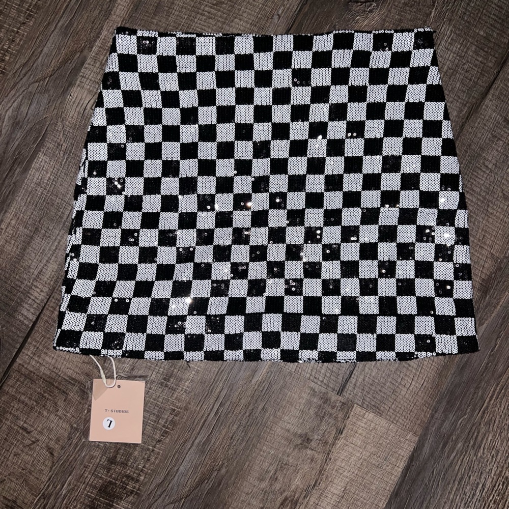 SEQUINS CHECK MINI SKIRT